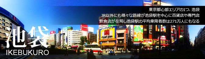 東京都心部エリアの1つ、池袋JR以外にも様々な路線が池袋駅を中心に百貨店や専門店飲食店が在局し池袋駅の平均乗降者数は271万人にもなる